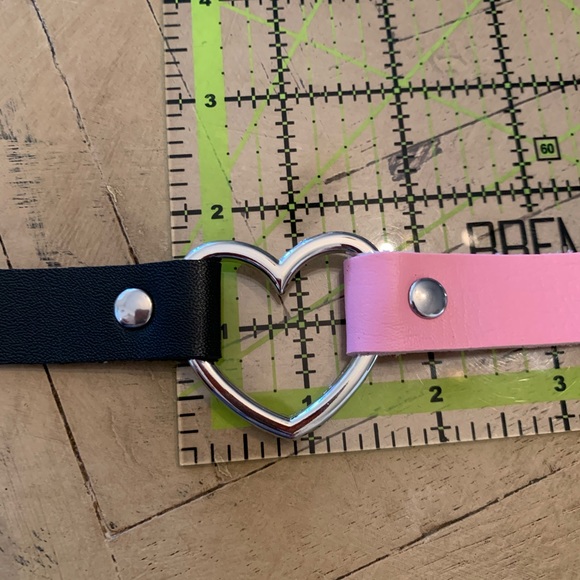 BOGO! Black & Pink Heart Choker Vegan Leather - Picture 3 of 7